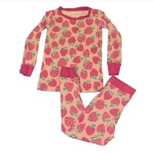 Girls Pink Strawberry Print Pajama Set